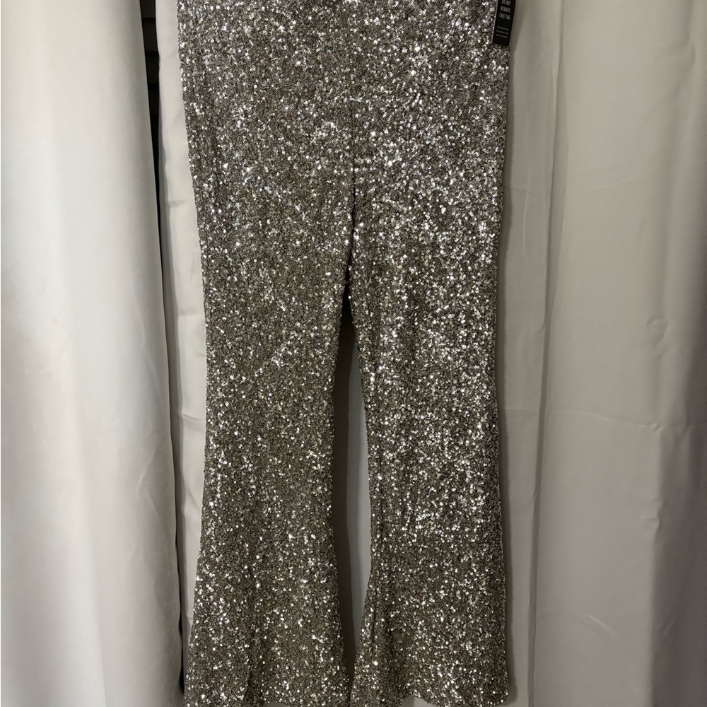 Silver Sequin Flare Pants